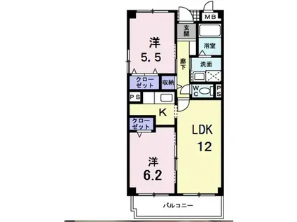 ラ・コスモス(2LDK/1階)の間取り写真
