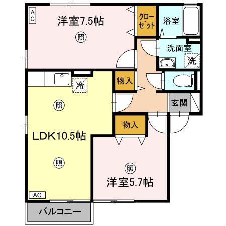 クレアール B(2LDK/2階)の間取り写真