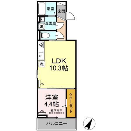 ディアライズ新宿通6丁目(1LDK/2階)の間取り写真
