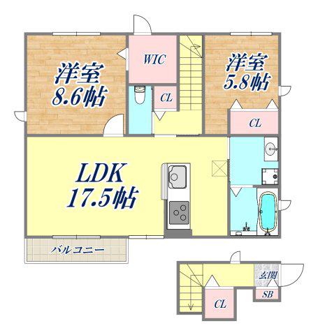 カーメル桜ヶ丘(2LDK/2階)の間取り写真