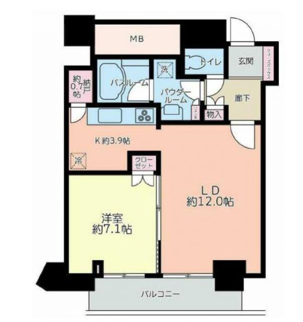 ジークレフ新神戸タワー(1LDK/29階)の間取り写真