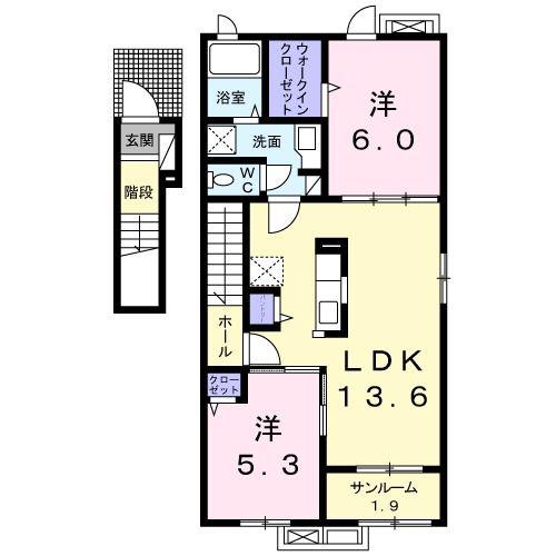 ヴィラ コンフォート A(2LDK/2階)の間取り写真