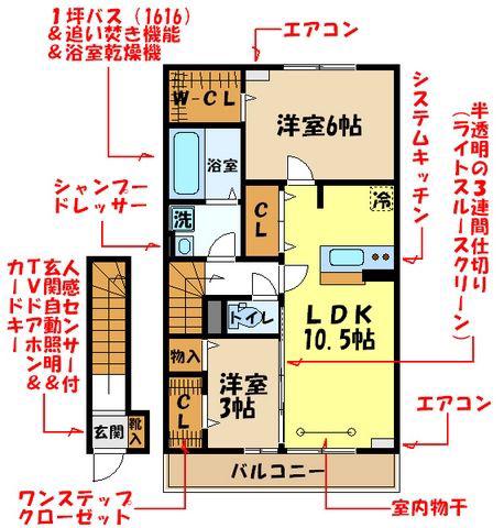 マロン・ヴローニュ(2LDK/2階)の間取り写真