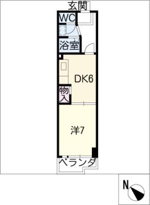アーバンドエル杁中(1DK/7階)の間取り写真