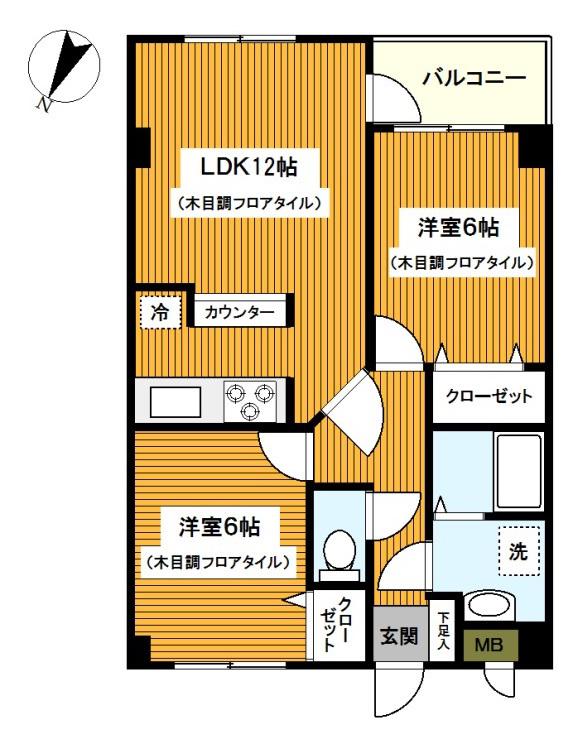 プラザ本牧元町(2LDK/4階)の間取り写真