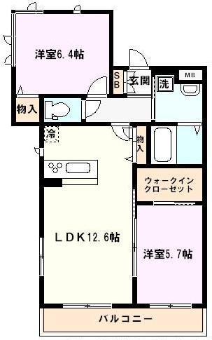 フローラ・ベルテ(2LDK/3階)の間取り写真