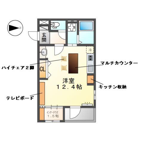 トウリ ルームズ徳川東(ワンルーム/2階)の間取り写真