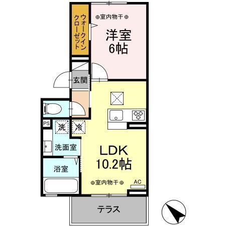 ヒルズ国母(1LDK/1階)の間取り写真