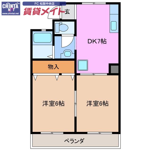 ビオラ第一ビル(2DK/4階)の間取り写真