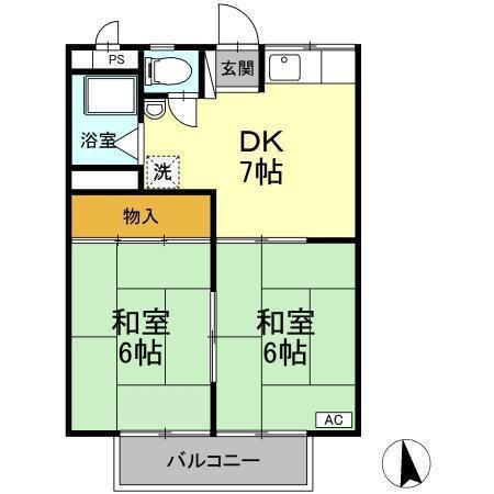コーポシャローム A(2DK/2階)の間取り写真