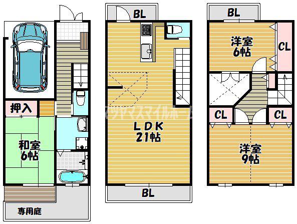 COMFORT TOWN ウエスト(3LDK/1階)の間取り写真