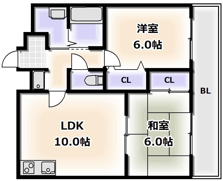 コンフォート公園南(2LDK/2階)の間取り写真