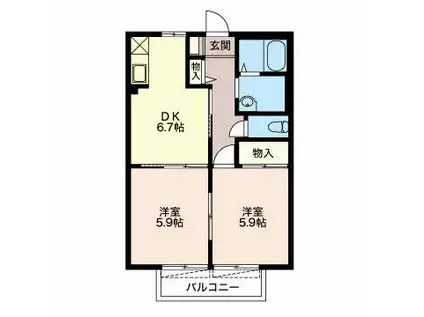 コーポ春風II(2DK/2階)の間取り写真