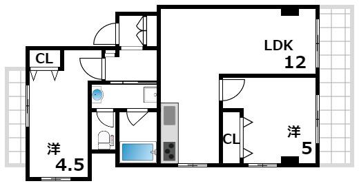 住吉コーポ(2LDK/1階)の間取り写真