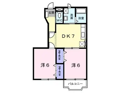プラシード(2DK/1階)の間取り写真