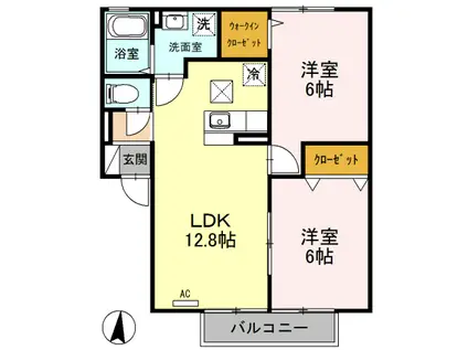 プティヴィラージュII(2LDK/1階)の間取り写真