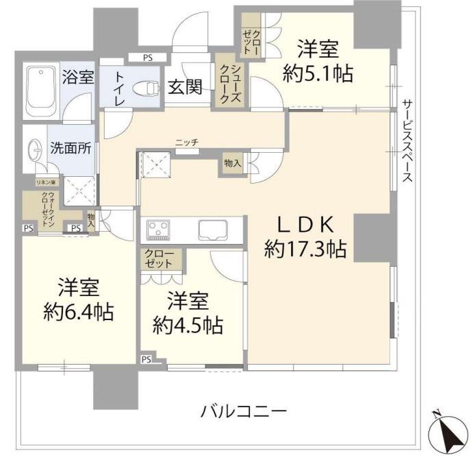ウェリスタワー愛宕虎ノ門(3LDK/18階)の間取り写真
