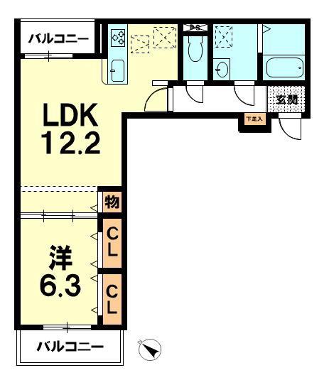 アマルフィ近江八幡出町(1LDK/1階)の間取り写真