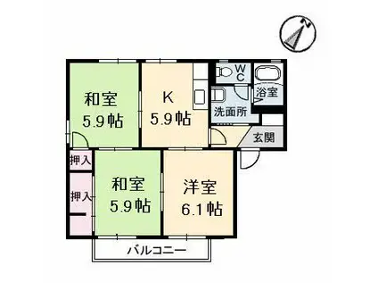 プレステージ A棟(3K/2階)の間取り写真