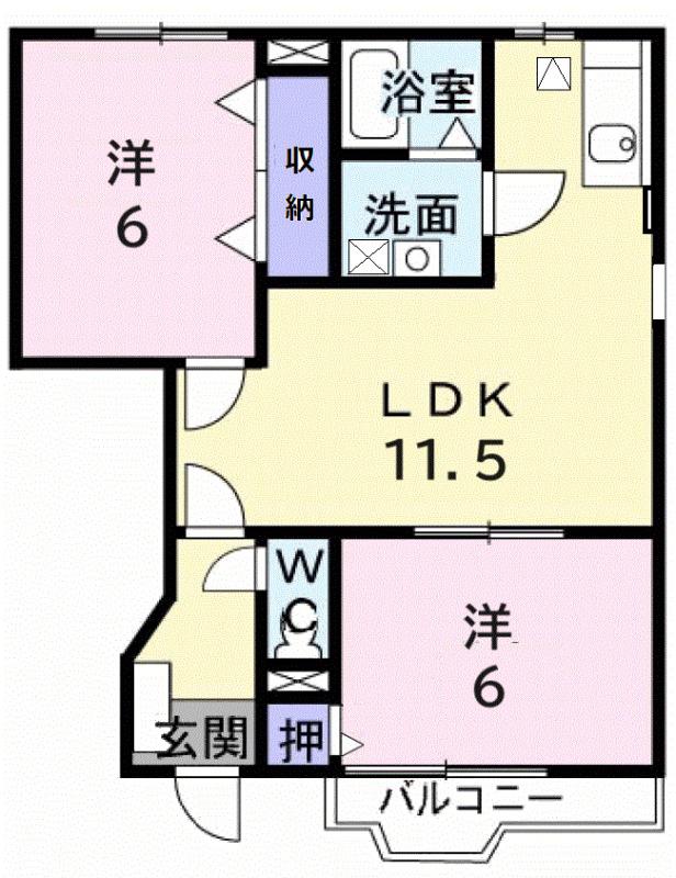 ヴェルハウズン A(2LDK/1階)の間取り写真