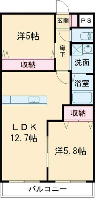 ハウス・ド采女(2LDK/2階)の間取り写真