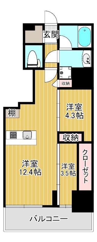 アーバネックス谷町四丁目(2LDK/7階)の間取り写真