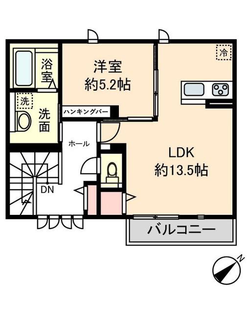 フロンティエール松ノ浜(1LDK/1階)の間取り写真