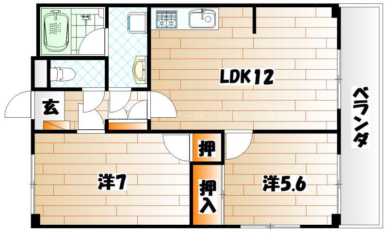 上馬寄スカイハイツ(2LDK/6階)の間取り写真