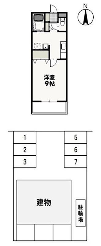 ハピネスKT(1K/1階)の間取り写真