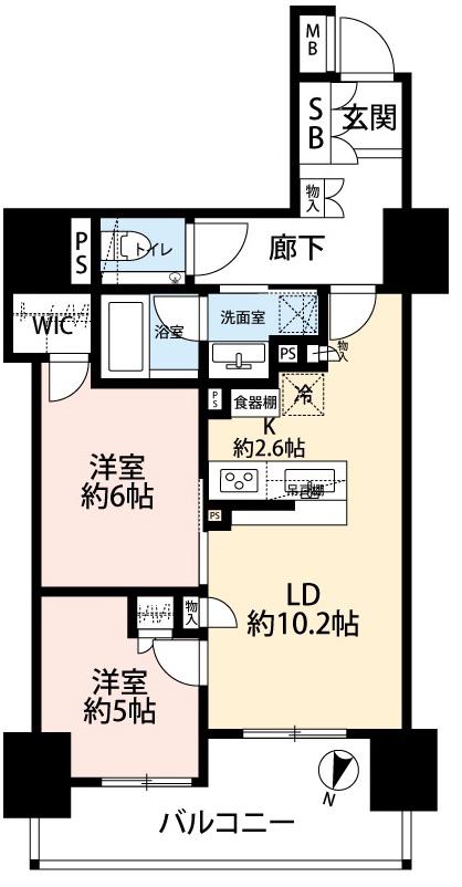 ザ・パークハウス市ヶ谷(2LDK/6階)の間取り写真
