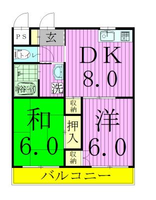 ラフィーヌ・青柳I(2DK/2階)の間取り写真