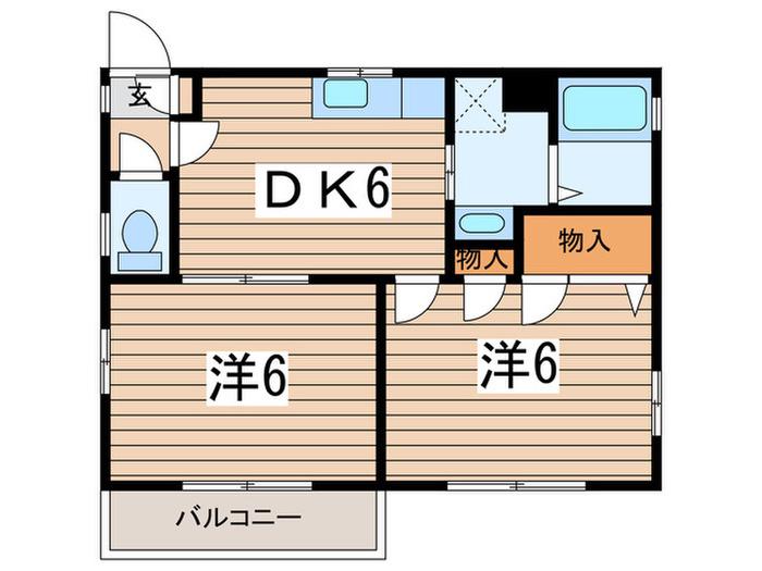 グリーンハイムF棟(2DK/2階)の間取り写真