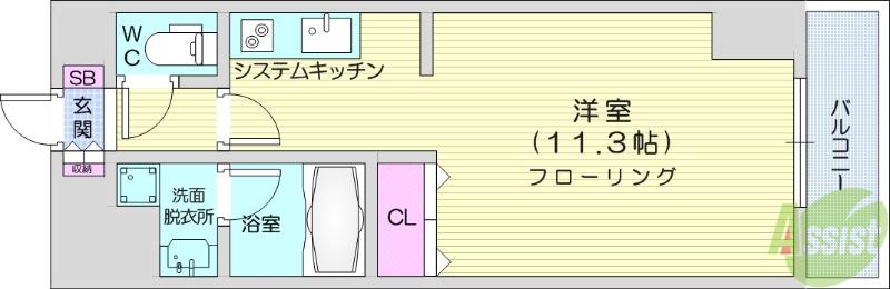 ヴァンデミエール高砂(ワンルーム/3階)の間取り写真