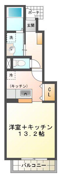 レインボーズヒル(1K/2階)の間取り写真