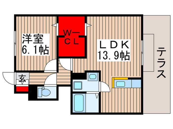 FCBI(1LDK/1階)の間取り写真