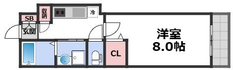 URBAN TERRACE ABENO(1K/2階)の間取り写真