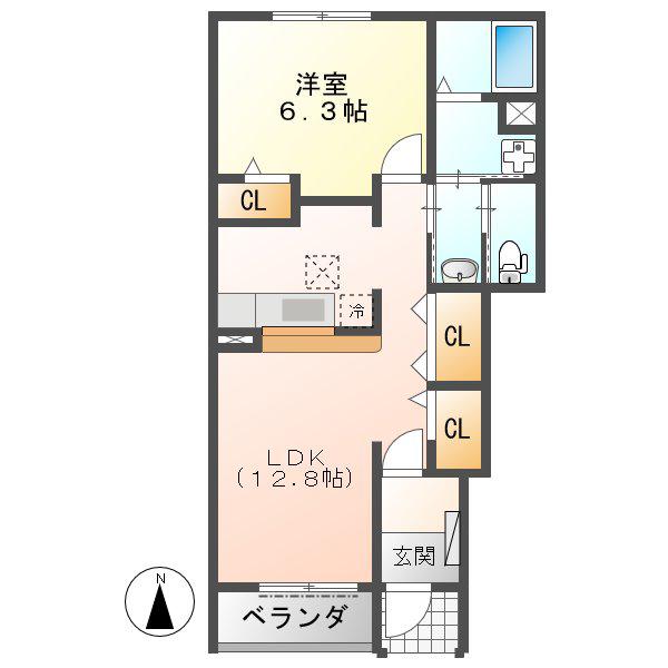 ラフレシールノア(1LDK/1階)の間取り写真