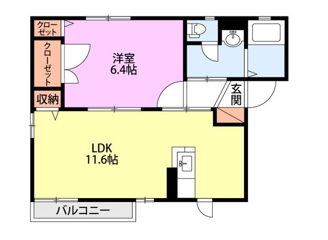 ピリカA(1LDK/1階)の間取り写真