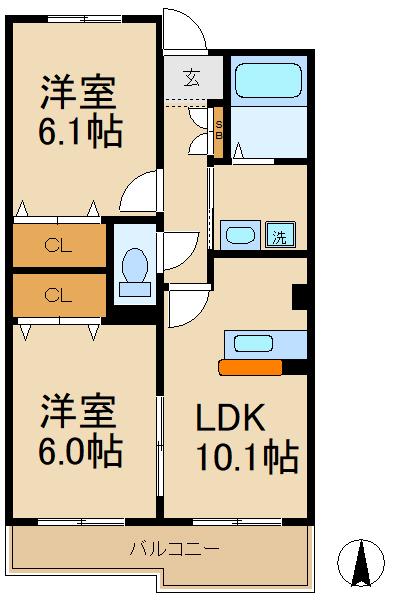 サニーヴィレッジ(2LDK/3階)の間取り写真