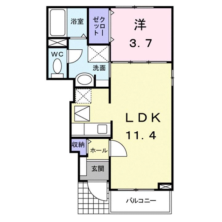 アルドールB(1LDK/1階)の間取り写真