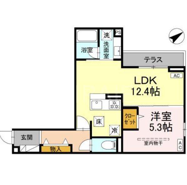 アルスフィルド相模原(1LDK/1階)の間取り写真