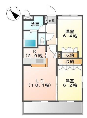 WINDSORCASTLE夜須III番館(2LDK/2階)の間取り写真