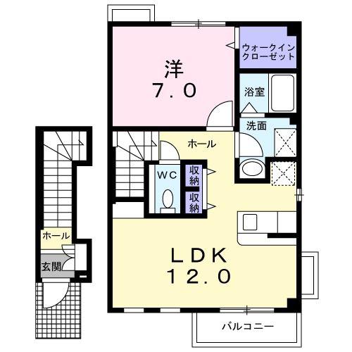 サンパティーク(1LDK/2階)の間取り写真