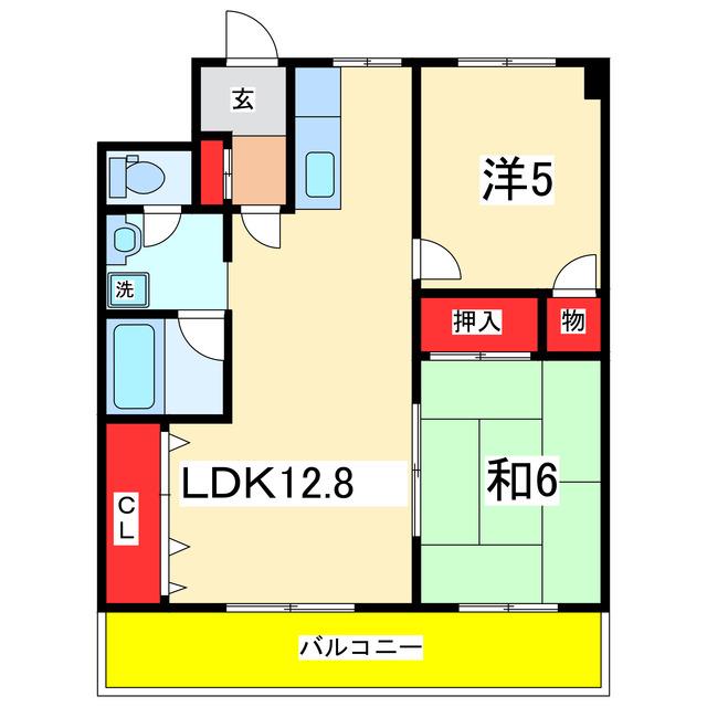 コーポタケショウ(2LDK/4階)の間取り写真