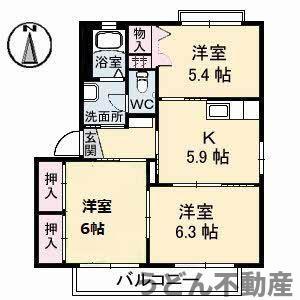 サンクレスト B棟(3K/2階)の間取り写真