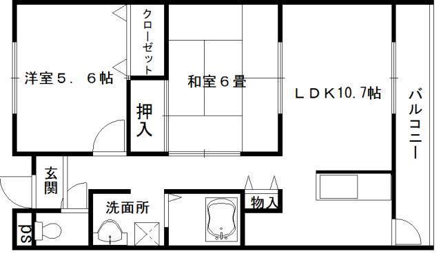 RIZE ONE岸和田 西 レジデンス南館(2LDK/1階)の間取り写真