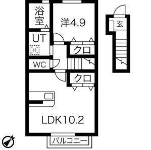 プリエール ヴェリテ(1LDK/2階)の間取り写真