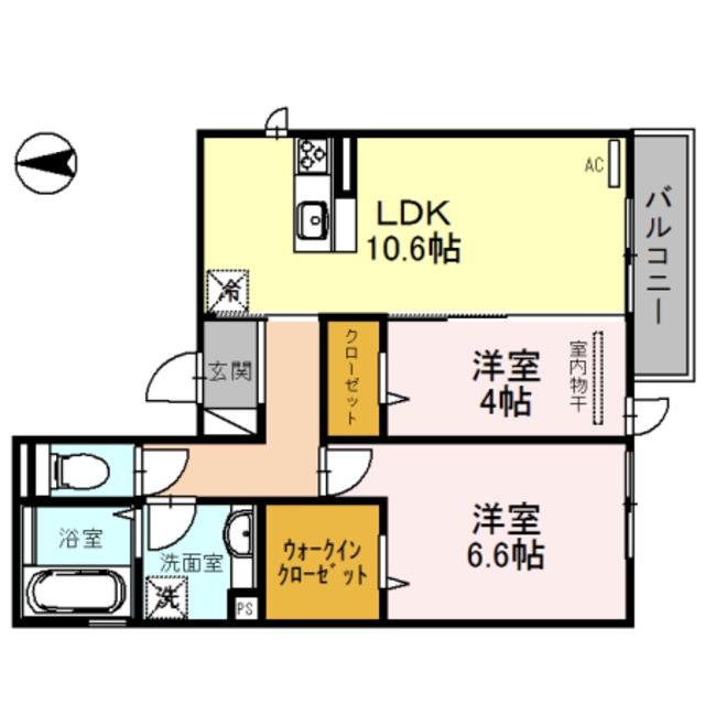 はぁと六万寺(2LDK/3階)の間取り写真