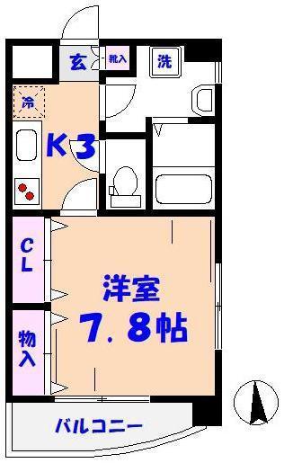 ペルテ市川Ⅱ(1K/3階)の間取り写真