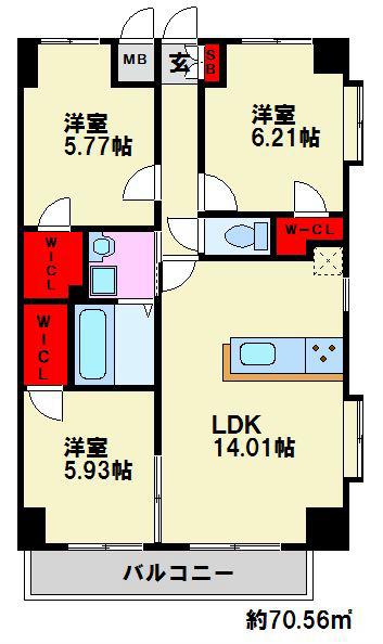 飛幡プライド(3LDK/7階)の間取り写真